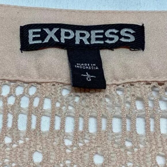Express Blouse Women's Large Light Peach V-Neck Tunic 3/4 Sleeve Lace Back EUC - Picture 12 of 14
